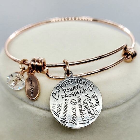 Unwritten GOOD VIBES Rose Gold Silver Plated Crystals Adjustable Charm Bracelet - Picture 3 of 8